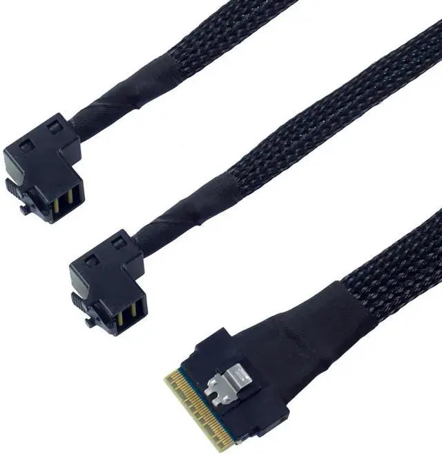 Alt view image 3 of 6 - Mini SAS Slimline SFF8654 8i 4.0 to Dual SAS HD SFF8643 UpwardAngle Server Cable, 24Gbps HighSpeed 32AWG Data Cable for RAID Controller, HDD & SSD, 1m/39.37in