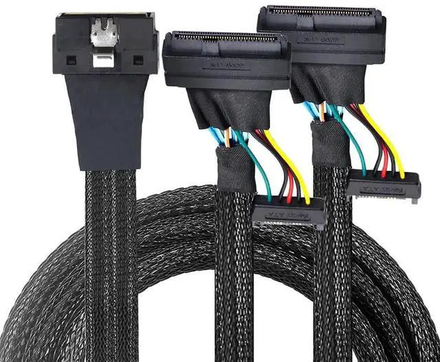 Alt view image 5 of 6 - LP LowProfile SFF8654 8i 74Pin to Dual SFF8639 U.2 + 15Pin Power Server Cable, 32AWG HighSpeed Interconnect, 1M