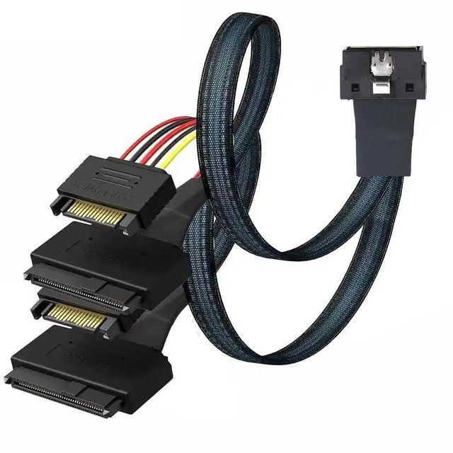 Alt view image 2 of 6 - LP LowProfile SFF8654 8i 74Pin to Dual SFF8639 U.2 + 15Pin Power Server Cable, 32AWG HighSpeed Interconnect, 1M