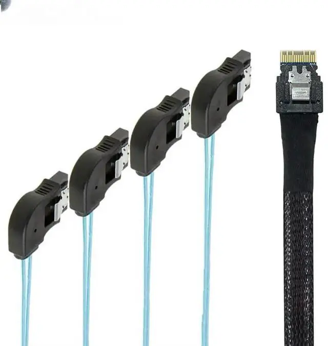 Main image of HighSpeed PCIe Slimline SAS 4.0 38Pin SFF8654 4i to 4Port SATA Adapter Cable with 7Pin RightAngle Female Connector