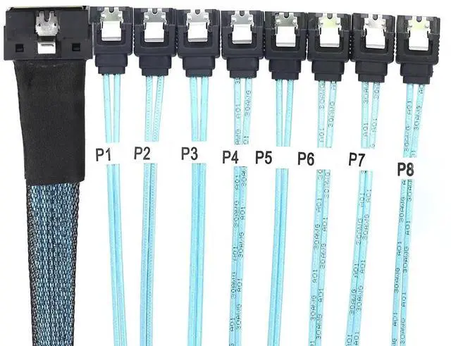 Alt view image 6 of 6 - PCIe SlimSAS LP LowProfile SFF8654 8i 74Pin to 8Port SATA Server Cable, 100Ohm Impedance, 30AWG HighSpeed Data Cable, 0.8M