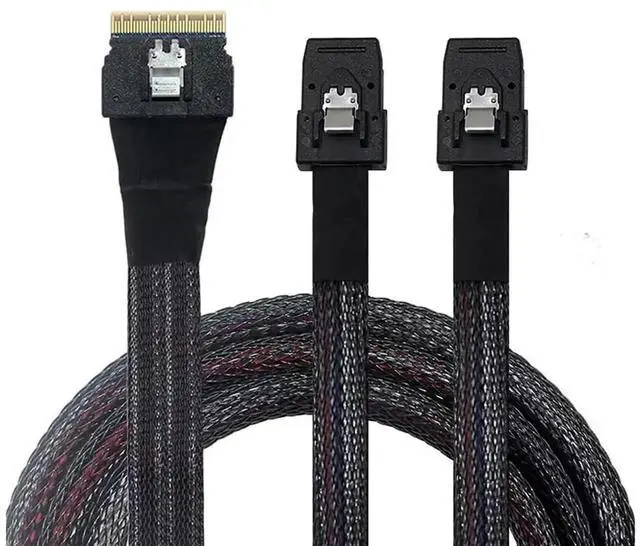 Alt view image 3 of 5 - Slim SAS SFF8654 8i to Dual Mini SAS 4X SFF8087 Internal Server Cable, 12Gbps HighSpeed 32AWG Data Cord, 10 Ohm Impedance, 0.5M