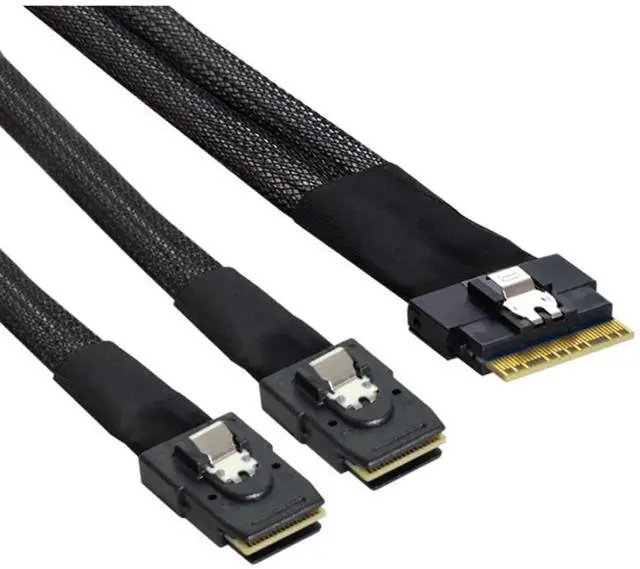 Alt view image 4 of 5 - Slim SAS SFF8654 8i to Dual Mini SAS 4X SFF8087 Internal Server Cable, 12Gbps HighSpeed 32AWG Data Cord, 10 Ohm Impedance, 0.5M