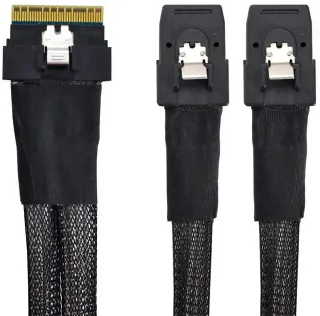 Alt view image 2 of 5 - Slim SAS SFF8654 8i to Dual Mini SAS 4X SFF8087 Internal Server Cable, 12Gbps HighSpeed 32AWG Data Cord, 10 Ohm Impedance, 0.5M