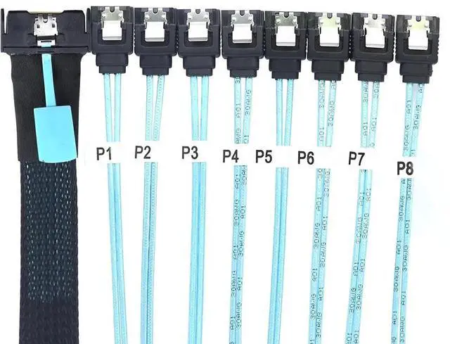 Alt view image 6 of 6 - MCIO PCIe SAS SFF8654 8i to 8Port SATA 7Pin Female Straight Cable, HighSpeed Server Hard Drive Converter Cable, 32AWG, 85 Ohm, 0.8M