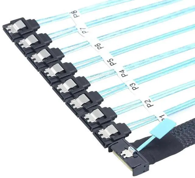 Alt view image 4 of 6 - MCIO PCIe SAS SFF8654 8i to 8Port SATA 7Pin Female Straight Cable, HighSpeed Server Hard Drive Converter Cable, 32AWG, 85 Ohm, 0.8M