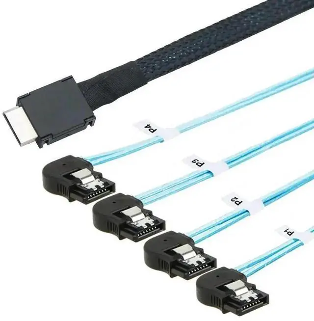 Main image of Durable PCIExpress SAS SFF8611 4i to 4Port LeftAngle 7Pin SATA Hard Drive Cable