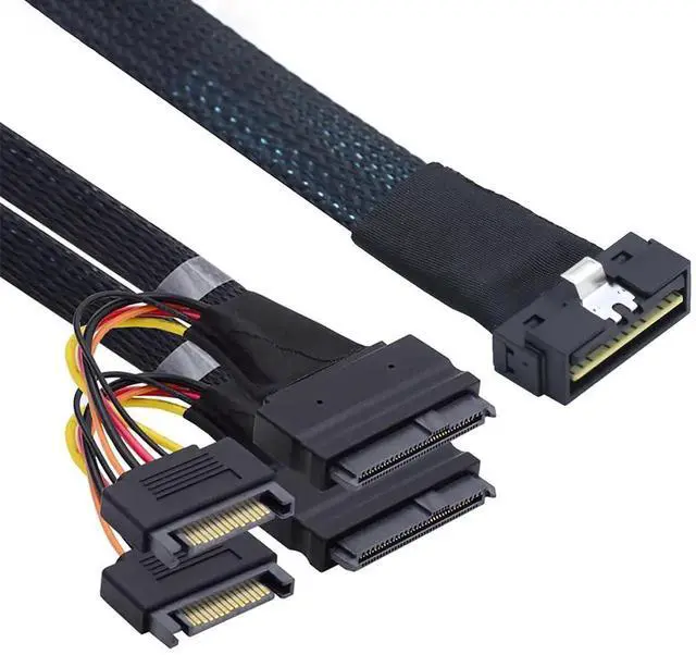 Alt view image 2 of 6 - LP LowProfile SFF8654 8i 74Pin to Dual SFF8639 U.2 + 15Pin Cable, 32AWG HighSpeed Server Interconnect, 0.5M