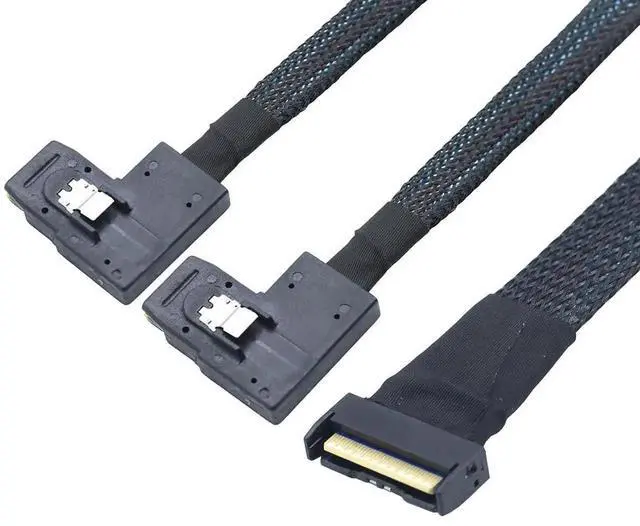 Alt view image 3 of 6 - PCIe Gen5 MCIO 8X 8i to Dual Mini SAS SFF8087 Right Angle Server Adapter Cable, 32Gbps HighSpeed 85 Ohm Data Cable for RAID Controller, HDD, SSD, 1M/39.37in