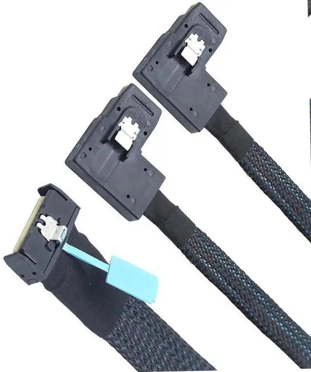 Alt view image 2 of 6 - PCIe Gen5 MCIO 8X 8i to Dual Mini SAS SFF8087 Right Angle Server Adapter Cable, 32Gbps HighSpeed 85 Ohm Data Cable for RAID Controller, HDD, SSD, 1M/39.37in