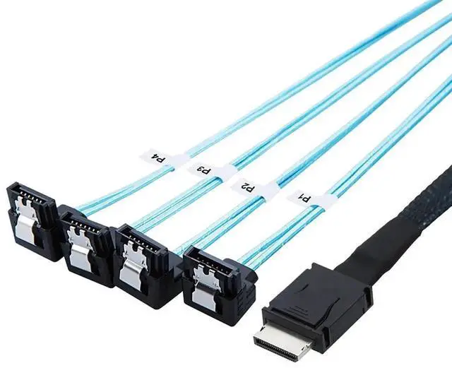 Alt view image 2 of 5 - OCuLink PCIe SAS SFF8611 4i to SATA 7P 90 Degree Cable, 12Gbps HighSpeed Server Hard Drive Connection, 32AWG LowLoss Wire, 0.5M
