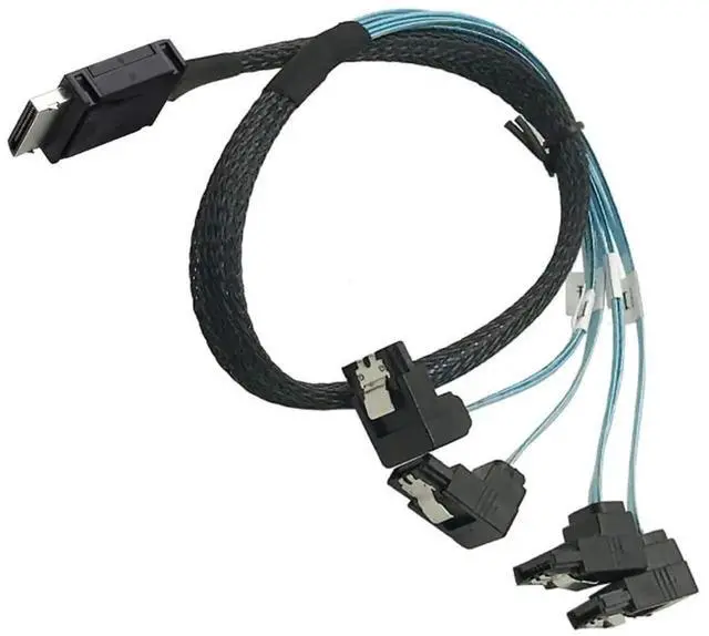 Alt view image 3 of 5 - OCuLink PCIe SAS SFF8611 4i to SATA 7P 90 Degree Cable, 12Gbps HighSpeed Server Hard Drive Connection, 32AWG LowLoss Wire, 0.5M