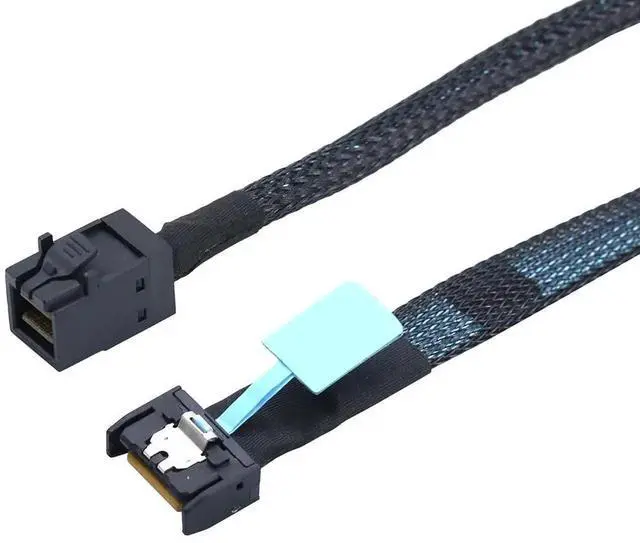 Alt view image 3 of 6 - Gen5 MCIO Slimline SFF8654 4i to HD SFF8643 Server Data Cable, 12Gbps HighSpeed 85 Ohm Black Flat Connector, 0.8M