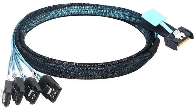 Alt view image 4 of 6 - SlimSAS 8654 MCIO 4i 38Pin to 4×SATA Cable, PCIe 5.0 Server 12G HighSpeed Data Cable, 39.37 Inches
