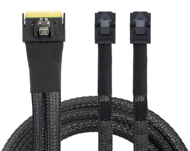 Main image of Mini SlimSAS SFF8654 8i 4.0 to Dual SAS HD SFF8643 Cable, 32AWG 24G HighSpeed AntiMisdirection Server Interconnect, 0.8M