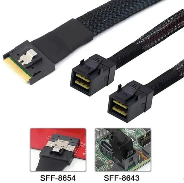 Alt view image 5 of 6 - Mini SlimSAS SFF8654 8i 4.0 to Dual SAS HD SFF8643 Cable, 32AWG 24G HighSpeed AntiMisdirection Server Interconnect, 0.8M