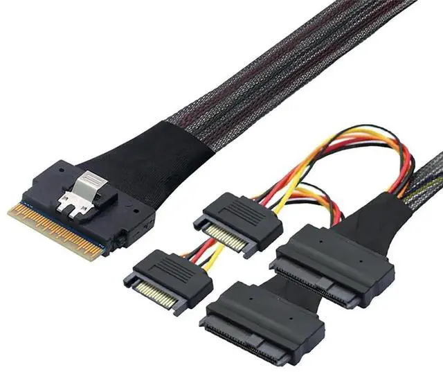 Main image of SFF8654 8i to Dual SFF8639 NVMe (U.2) Cable, 80cm SlimSAS to SAS/SATA Data Transfer Cable Compatible with NVMe SSDs