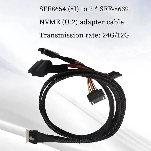 Alt view image 4 of 6 - SFF8654 8i to Dual SFF8639 NVMe (U.2) Cable, 80cm SlimSAS to SAS/SATA Data Transfer Cable Compatible with NVMe SSDs