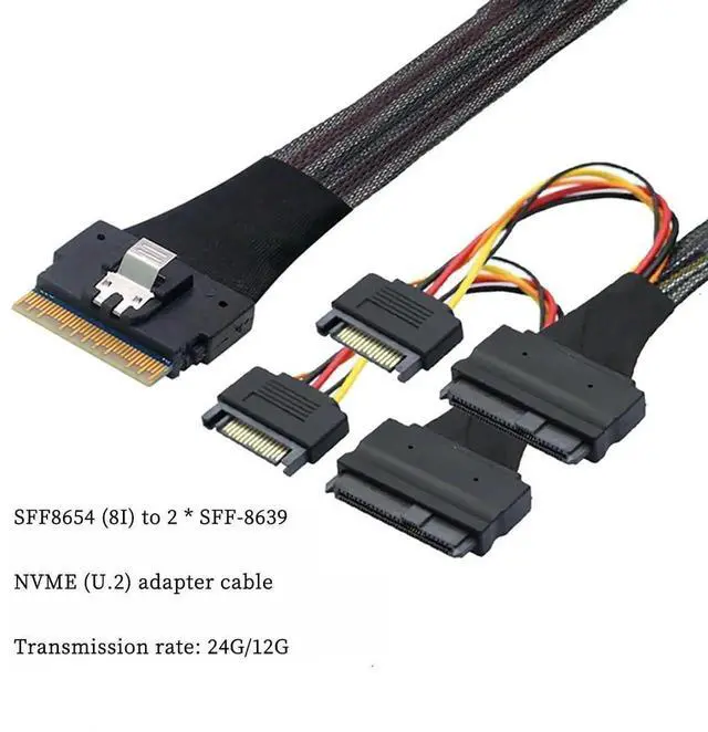 Alt view image 2 of 6 - SFF8654 8i to Dual SFF8639 NVMe (U.2) Cable, 80cm SlimSAS to SAS/SATA Data Transfer Cable Compatible with NVMe SSDs