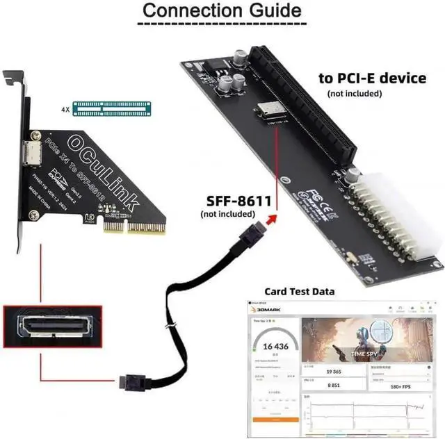 Alt view image 2 of 7 - PCIExpress 4.0 PCIe 4X to OCuLink SFF8611 / SFF8612 Host Adapter Card for U.2 SSD & eGPU External Graphics Dock