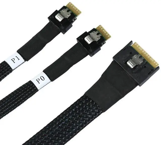 Main image of Slimline SAS SFF8654 8i to Dual SFF8654 4i Server Cable with AntiMisplug Design, 12Gbps HighSpeed 32AWG Data Transfer Cord, 10 Ohm Impedance, 0.5M