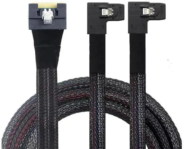 Main image of AntiMisplug PCIe Slimline SAS SFF8654 8i to Dual SAS SFF8087 RightAngle Server Cable, 32AWG HighSpeed Copper Wire Harness, 0.5M/19.68in