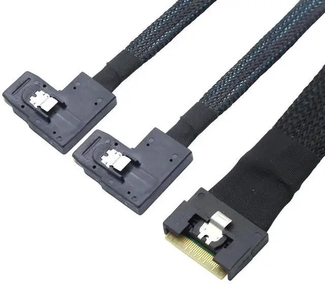 Alt view image 3 of 6 - AntiMisplug PCIe Slimline SAS SFF8654 8i to Dual SAS SFF8087 RightAngle Server Cable, 32AWG HighSpeed Copper Wire Harness, 0.5M/19.68in