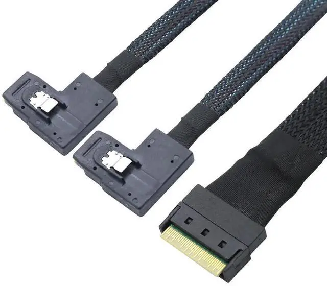 Alt view image 5 of 6 - AntiMisplug PCIe Slimline SAS SFF8654 8i to Dual SAS SFF8087 RightAngle Server Cable, 32AWG HighSpeed Copper Wire Harness, 0.5M/19.68in