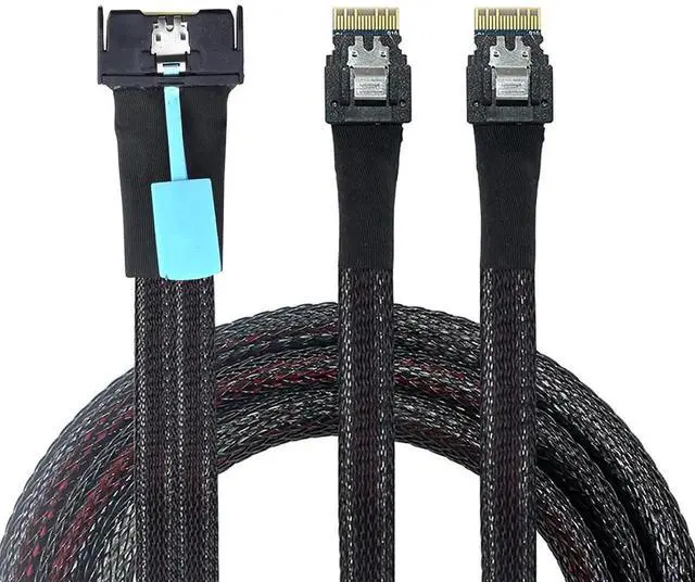 Alt view image 3 of 6 - Gen5 MCIO 8X Slimline SAS 8i to Dual SFF8654 4i Server Cable, 24Gbps HighSpeed Data Transfer Cord, 85 Ohm Impedance, 0.8M