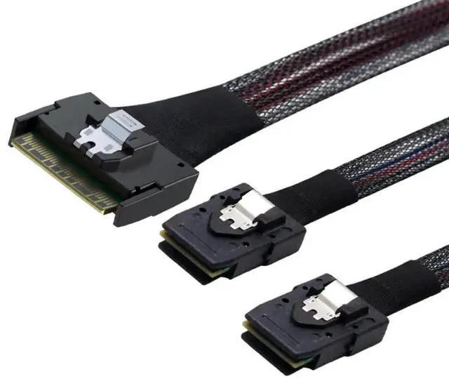 Main image of SlimSAS SFF8654 8i 74Pin to 2×SAS SFF8087 Cable, 12Gbps HighSpeed Internal Server Connection, AntiMisplug Design, 32AWG 85 Ohm, 0.8M