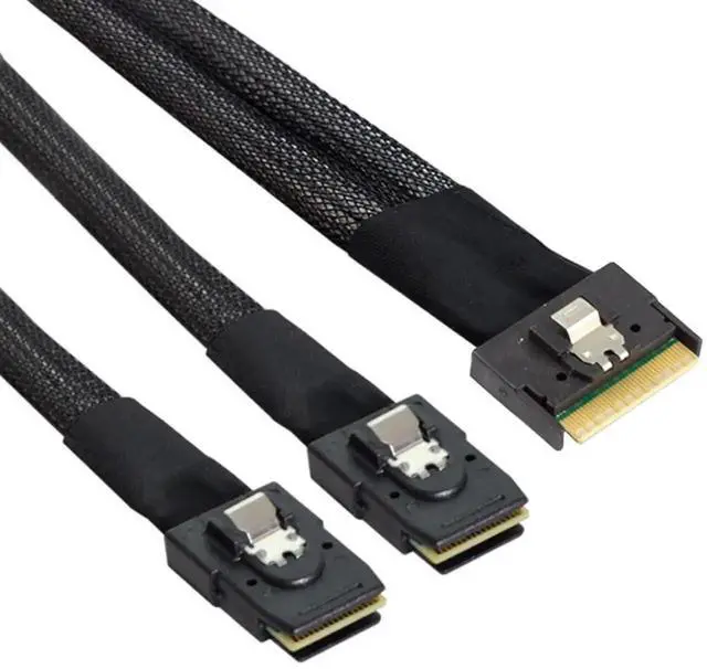 Alt view image 5 of 6 - SlimSAS SFF8654 8i 74Pin to 2×SAS SFF8087 Cable, 12Gbps HighSpeed Internal Server Connection, AntiMisplug Design, 32AWG 85 Ohm, 0.8M