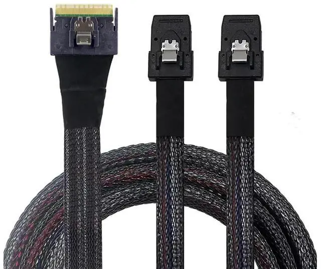 Alt view image 3 of 6 - SlimSAS SFF8654 8i 74Pin to 2×SAS SFF8087 Cable, 12Gbps HighSpeed Internal Server Connection, AntiMisplug Design, 32AWG 85 Ohm, 0.8M