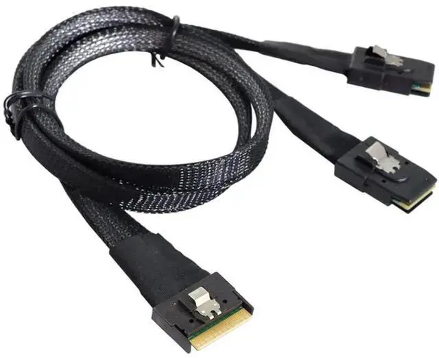 Alt view image 2 of 6 - SlimSAS SFF8654 8i 74Pin to 2×SAS SFF8087 Cable, 12Gbps HighSpeed Internal Server Connection, AntiMisplug Design, 32AWG 85 Ohm, 0.8M