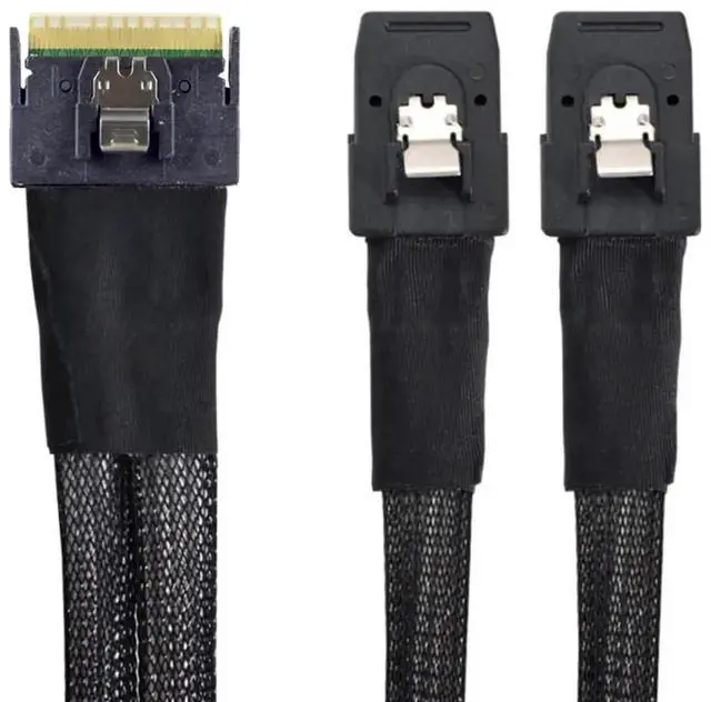 Alt view image 4 of 6 - SlimSAS SFF8654 8i 74Pin to 2×SAS SFF8087 Cable, 12Gbps HighSpeed Internal Server Connection, AntiMisplug Design, 32AWG 85 Ohm, 0.8M