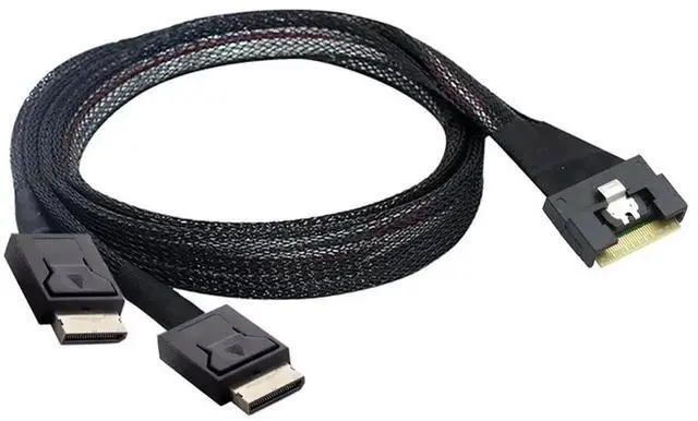 Main image of PCIe Slimline SAS SFF8654 8i to Dual OCuLink SFF8611 4i Server Cable, AntiMisplug Design, 32AWG Data Harness, 10 Ohm Impedance, 1M