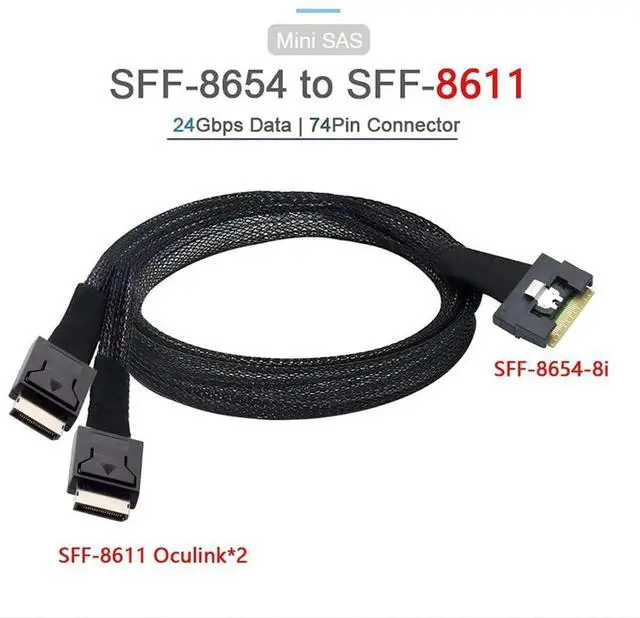 Alt view image 2 of 6 - PCIe Slimline SAS SFF8654 8i to Dual OCuLink SFF8611 4i Server Cable, AntiMisplug Design, 32AWG Data Harness, 10 Ohm Impedance, 1M