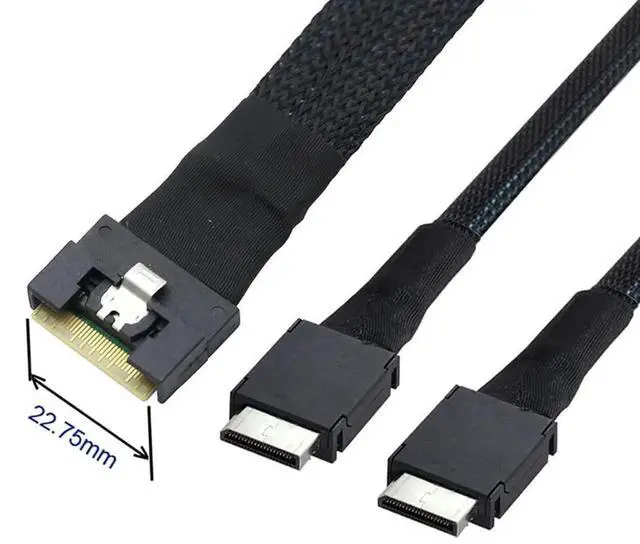 Alt view image 5 of 6 - PCIe Slimline SAS SFF8654 8i to Dual OCuLink SFF8611 4i Server Cable, AntiMisplug Design, 32AWG Data Harness, 10 Ohm Impedance, 1M