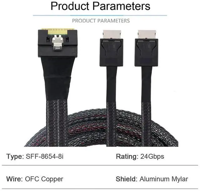 Alt view image 6 of 6 - PCIe Slimline SAS SFF8654 8i to Dual OCuLink SFF8611 4i Server Cable, AntiMisplug Design, 32AWG Data Harness, 10 Ohm Impedance, 1M
