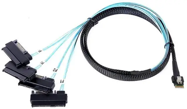Alt view image 6 of 6 - PCIe Slimline SAS 4.0 38Pin SFF8654 4i to SAS SFF8482 2in1 Server Cable with SATA Power, 30AWG 24Gbps HighSpeed Copper Wire Harness, 1m/39.37in