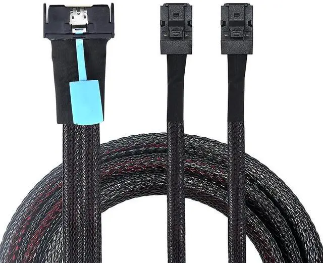 Alt view image 5 of 6 - PCIe Gen5 MCIO 8X 8i to Dual Mini SAS HD SFF8643 Server Cable, 32Gbps HighSpeed Copper Wire Harness, 1m/39.37in