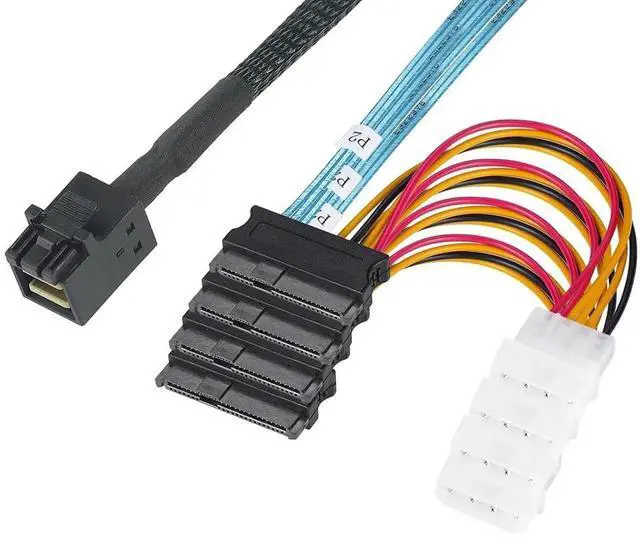 Main image of SFF8643 Internal Mini SAS HD to 4×29Pin SFF8482 Connectors with Power Port, 12Gbps Server Hard Drive Cable, 1M