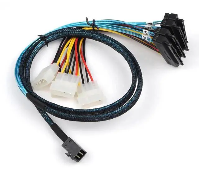 Alt view image 5 of 5 - SFF8643 Internal Mini SAS HD to 4×29Pin SFF8482 Connectors with Power Port, 12Gbps Server Hard Drive Cable, 1M
