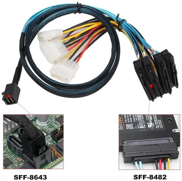 Alt view image 3 of 5 - SFF8643 Internal Mini SAS HD to 4×29Pin SFF8482 Connectors with Power Port, 12Gbps Server Hard Drive Cable, 1M