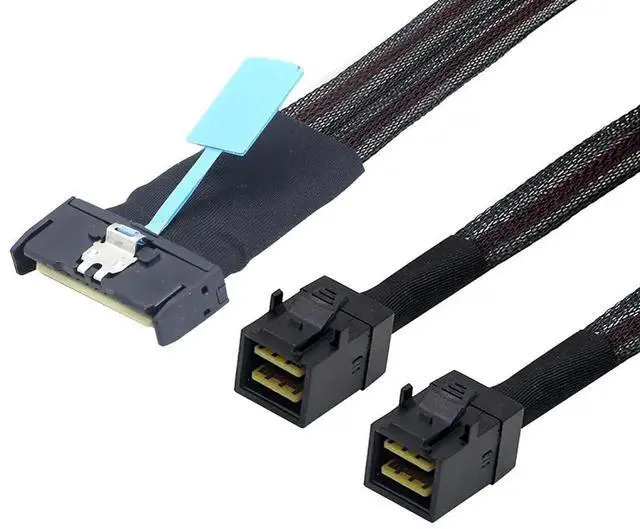 Alt view image 5 of 6 - PCIe Gen5 MCIO 8X 8i to Dual Mini SAS HD SFF8643 Server Cable, 32Gbps HighSpeed Copper Wire Harness, 0.5M/19.68in
