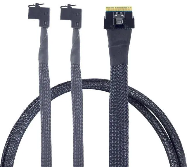 Alt view image 5 of 6 - Mini SAS Slimline SFF8654 8i PCIe 4.0 to Dual SAS HD SFF8643 Upward Cable, 24Gbps HighSpeed 32AWG Server Data Cable for RAID Controller, HDD & SSD, 0.5M/19.68in