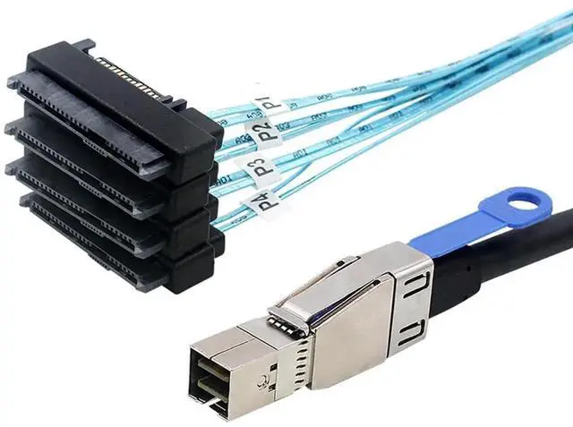 Alt view image 3 of 5 - Compatible Mini SAS HD SFF8644 to SFF8482 29Pin 2in1 SATA Hard Drive Data Cable, 28AWG Copper, 12Gbps HighSpeed Harness, 1m/39.37in