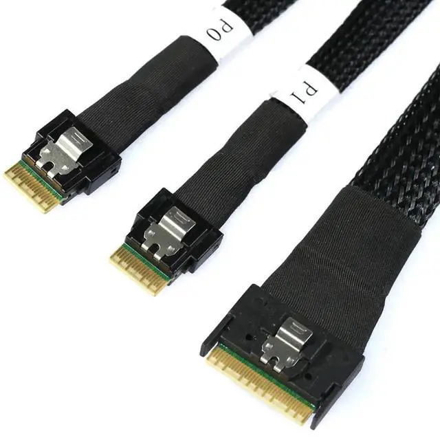 Alt view image 4 of 6 - Slimline SAS SFF8654 8i to Dual SFF8654 4i Server Cable with AntiMisplug Design, 12Gbps HighSpeed 32AWG Data Transfer Cord, 10 Impedance, 0.8M
