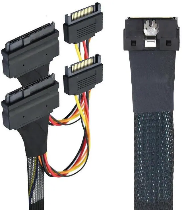 Alt view image 6 of 6 - LP LowProfile SFF8654 8i 74Pin to Dual SFF8639 U.2 + 15Pin Cable, 32AWG HighSpeed Server Interconnect, 0.8M
