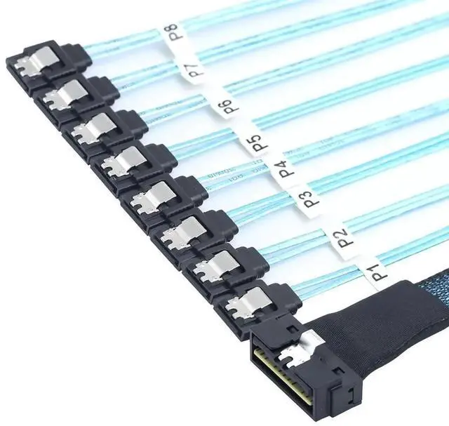 Main image of PCIe SlimSAS LP LowProfile SFF8654 8i 74Pin to 8×SATA Server Cable, 100 Impedance, 30AWG HighSpeed Data Cable, 1M