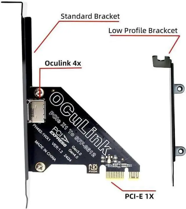 Alt view image 2 of 7 - PCIExpress 4.0 PCIe 1x to Oculink SFF8612 / SFF8611 Host Adapter Card for U.2 SSD & eGPU External Graphics Dock